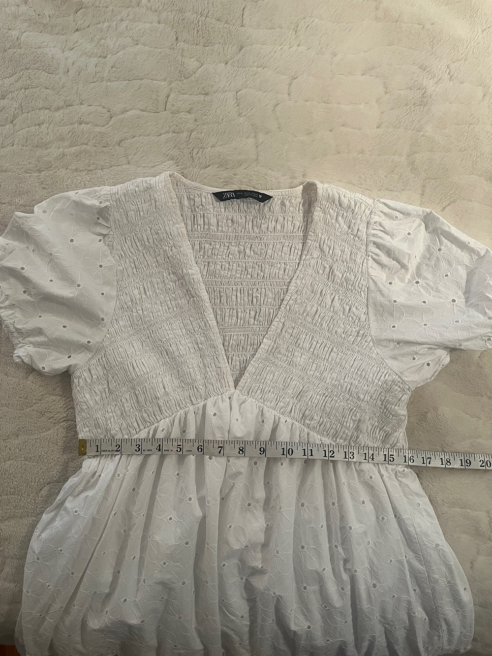 Zara White Embroidered Voluminous bohemian Casual Maxi Dress size XL - Picture 12 of 12